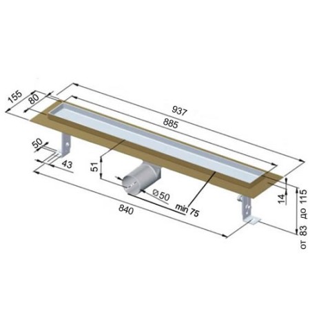 Сифон Inox Style двойно версаче 885x80 - хидроизолационен фланец  на топ цена — Gaudi DS
