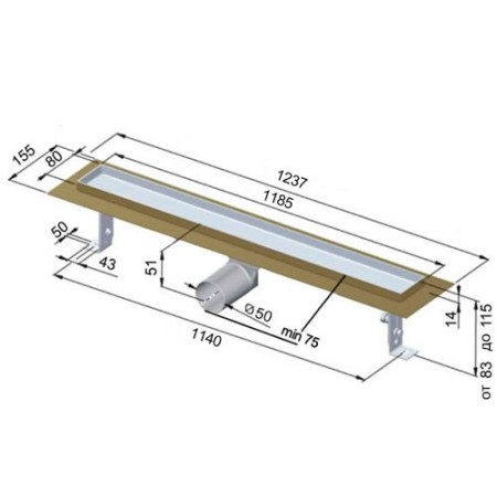 Сифон Inox Style двойно версаче 1185x80 - хидроизолационен фланец  на топ цена — Gaudi DS