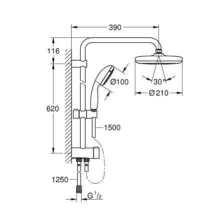 Grohe New Tempesta 210, душ система с превключвател