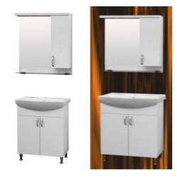Комплект Roma 55см PVC, горен с LED осветление и огледало, мивка P5501URM+P5501RM