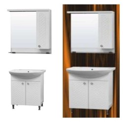 Комплект Angara 60см PVC горен с огледало и LED осветление,  мивка PM6001USM+PM6001SM