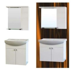 Комплект PM 55см PVC горен с огледало и LED,  мивка, конзолни PM5501UN+PMC5501N 