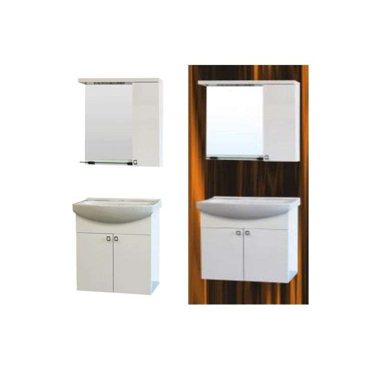 Комплект PM 55см PVC горен с огледало и LED,  мивка, конзолни PM5501UN+PMC5501N 