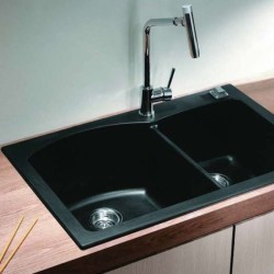 Двойна гранитна кухненска мивка за вграждане 84 см, черна gds_ICGS  8401black