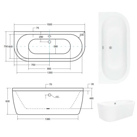 Besco Vista свободностояща вана 150x75 см