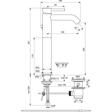 Ideal Standard Ceraline стоящ смесител за мивка Vessel с изпразнител