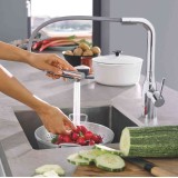 GROHE Essence кухненски смесител с L-чучур, издърпващ се душ с 2 функции, ПРОМО 3 30270000