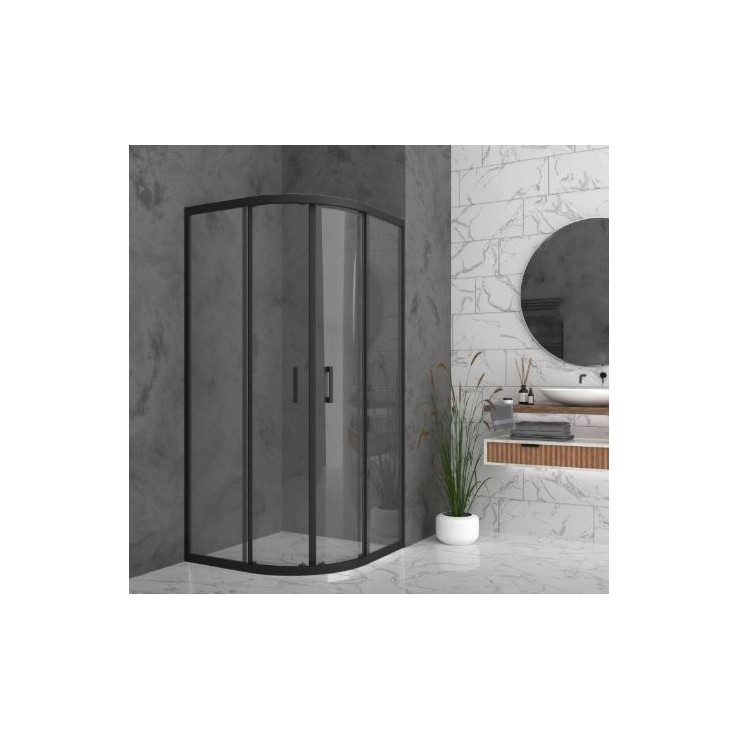 Овална душ кабина 80х80 с плъзгащи врати, черен мат GDSELLAO8080195_black