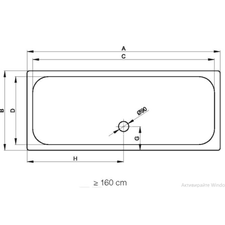 Правоъгълно поддушово корито Bette Ultra - 160x80 см, бяло + сифон