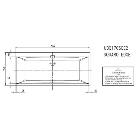 Villeroy & Boch Squaro Edge 12 правоъгълна вана 170x75