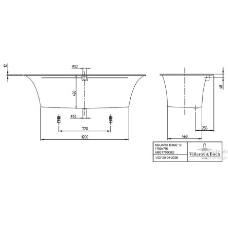 Villeroy & Boch Squaro Edge 12 правоъгълна вана 170x75