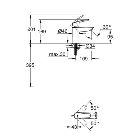 Grohe Eurosmart S PushOp смесител за мивка, черен мат,