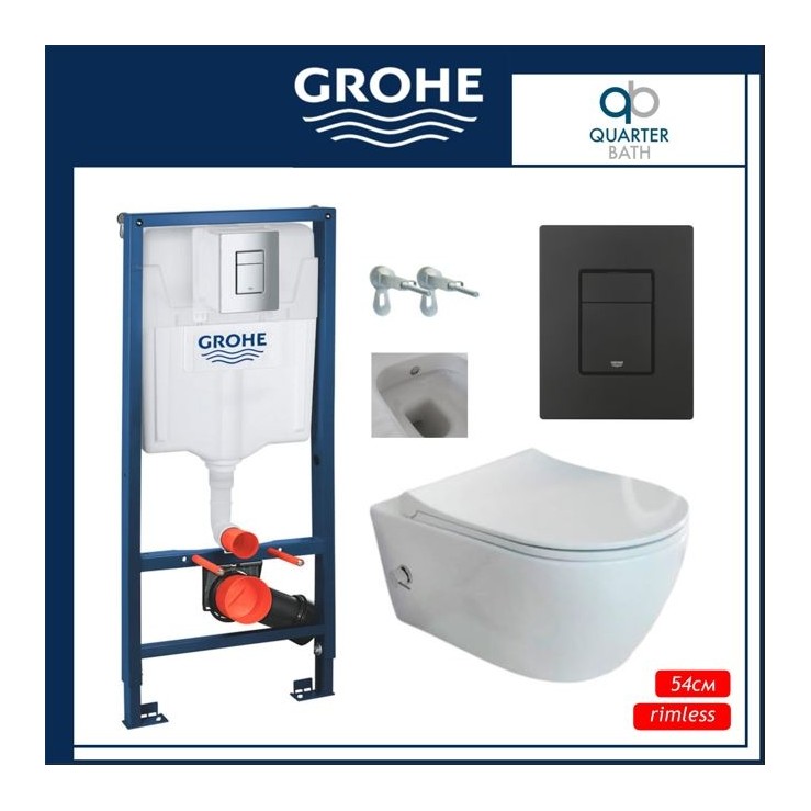 Пакет  Grohe с черен мат бутон и  тоалетна Deep 54см с биде и смесител grohe_quarter_bath_deep