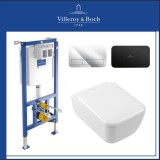 Пакет Villeroy & Boch с черен мат бутон и WC Skyla  бял гланц 9