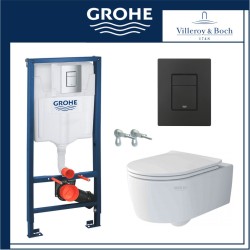 Пакет Villeroy & Boch Soul 53 см, структура Grohe, черен мат бутон set4656HR01+grohe cheren