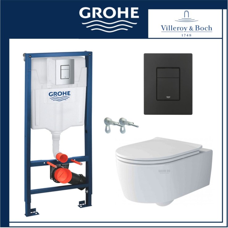 Пакет Villeroy & Boch Soul 53 см, структура Grohe, черен мат бутон set4656HR01+grohe cheren