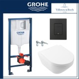 Промо пакет Grohe, черен мат бутон + V&B Architectura TwistFlush, овална  конзолна WC вортекс 9 38772001+4694CL01