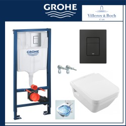 Промо пакет Grohe, черен мат бутон + V&B Architectura TwistFlush, квадратна конзолна WC вортекс 38772001+5685CL01