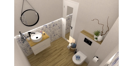 Цветя в банята,комбинация от гранитогрес Sakura 60x120 и Treverkheart Beige 15х90 